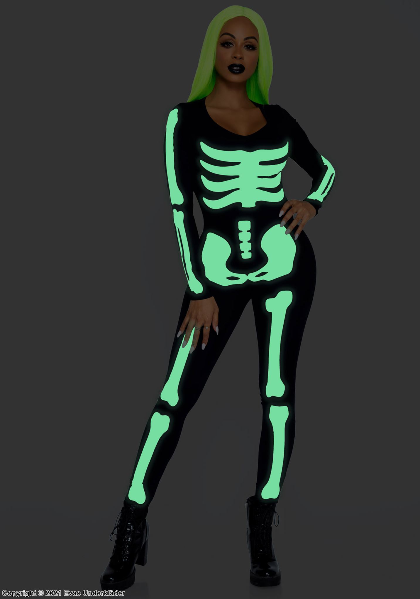 Skeleton, Kostüm-Catsuit, leuchtender Druck